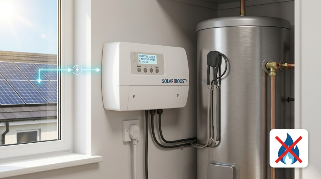 Smart solar diverter immersion controller for free hot water extends boiler life and reduces costs.
